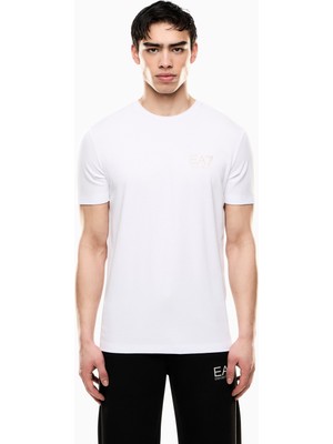Erkek Kısa Kol Bisiklet Yaka Pamuklu Ea7 Desen Beyaz T-Shirt 7M000666 AF13739-U0002