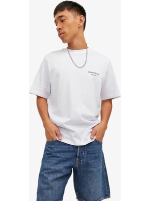 Jack & Jones Jorgrocery Tee Ss Crew Neck Beyaz Erkek T-Shirt 12230754-WHITE