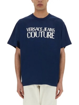 Versace Erkek Regular Fit Yuvarlak Yaka Kısa Kollu Lacivert T-Shirt 78GAHE05CJ00E-283