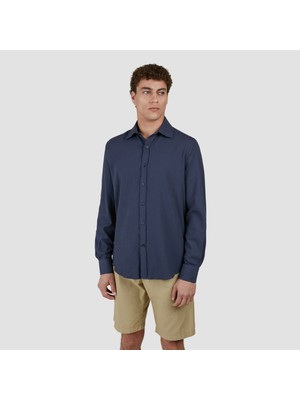 Paul & Shark Erkek Regular Fit Pamuklu Kesik Yaka Uzun Kollu Lacivert Gömlek 25413012CF-013