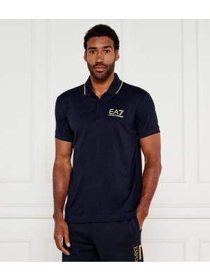 Erkek Polo Yaka Ea7 Yazı Desen Pamuklu Kısa Kol Lacivert Polo Yaka T-Shirt 7M000669 AF13739-UB102