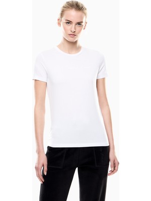 EA7 Kadın Kısa Kol Bisiklet Yaka Pamuklu Düz Model Beyaz T-Shirt 7W000437 AF13919-U0002