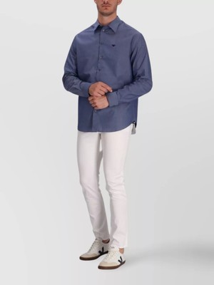 Emporio Armani Erkek Regular Fit Gömlek Yaka Pamuk Karışımlı Uzun Kollu Mavi Gömlek EM000099 TE16915-UB081
