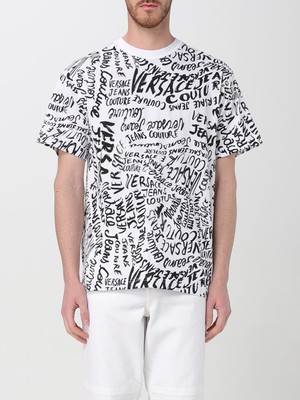 Versace Erkek Yuvarlak Yaka Logo Baskılı Kısa Kollu Beyaz-Siyah T-Shirt 78GAH6R0JS440-L02