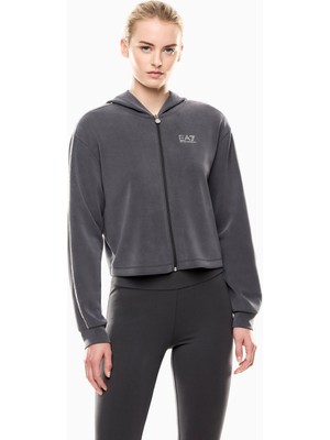 EA7 Kadın Kapşonlu Yaka Fermuarlı Uzun Kollu Siyah Eşofman Üstü 7W000443 AF12643-U8117