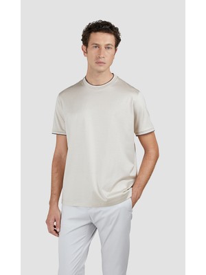 Paul & Shark Erkek Regular Fit Yuvarlak Yaka %100 Pamuklu Kısa Kollu Bej T-Shirt 25411025-348