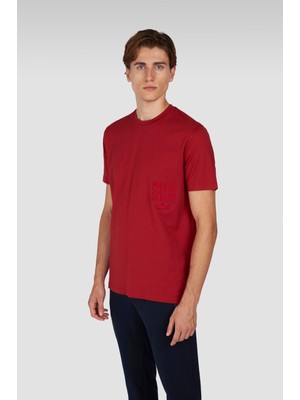 Paul & Shark Erkek Regular Fit Yuvarlak Yakalı %100 Pamuklu Logo Kabartmalı Kısa Kollu Kırmızı T-Shirt 15311634-636
