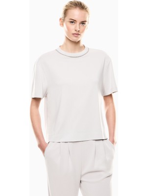 EA7 Kadın Kısa Kol Yuvarlak Yaka Çizgili Standart Boy Mavi T-Shirt 7W000442 AF13919-U9001