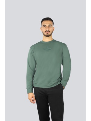 Paul & Shark Erkek Normal Kalıp Yuvarlak Yakalı Shark Logo Işlemeli Uzun Kollu Yeşil Sweatshirt 15311865-513