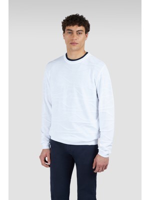 Paul & Shark Erkek Marka Logolu Uzun Kollu Rahat Beyaz Sweatshirt 25411519-010