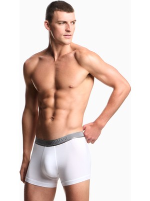 Emporio Armani Erkek Bel Lastik Marka Yazılı Dar Kısa Boy Dokuma Kumaş Beyaz Boxer EM000231 AF14988-U0002