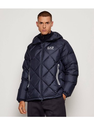 EA7 Erkek Kapitoneli Kapüşonlu Su Tutmayan ve Nefes Alabilen Kumaş Ördek Tüyü Dolgulu Mavi Mont 7M001001 AF15923-UB102