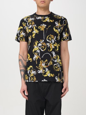 Versace Erkek Yuvarlak Yaka Kısa Kollu Pamuklu Grafik Desenli Siyah-Altın T-Shirt 78GAH6S0JS458-G89
