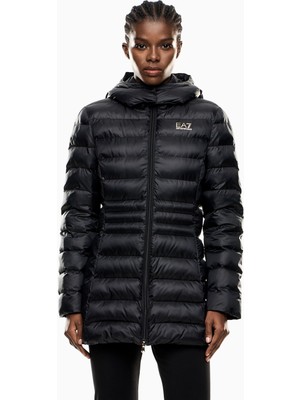 EA7 Kadın Çift Yönlü Fermuar Çıkarılabilir Kapüşon Uzun Kol Şişme Siyah Mont 7W000685 AF12475-UC001