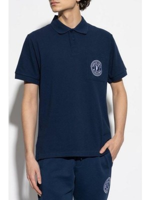 Versace Erkek Regular Fit Göğüste Işlemeli Logo Detaylı %100 Pamuklu Kısa Kollu Lacivert Polo Yaka T-Shirt 78GAGT01CJ01T-283