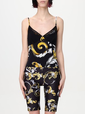 Versace Kadın Ince Askı Derin Dekolte Renkli Şekil Desenli Siyah Bluz 78HAM212JS471-G89