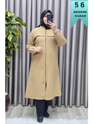 Elmas Tesettür Kadın Giyim Büyük Beden Yaprak Bronşlu  Kolları Lastikli Mevlana Kesim Kaşe Kap