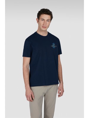 Paul & Shark Erkek Regular Fit Grafik Baskılı Pamuklu Yuvarlak Yaka Kısa Kollu Lacivert T-Shirt 25411101-013