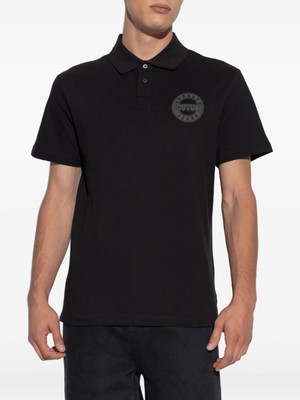 Versace Erkek Normal Kalıp Pamuklu Logo Işlemeli Kısa Kollu Siyah Polo Yaka T-Shirt 79GAGT06CJ01T-899
