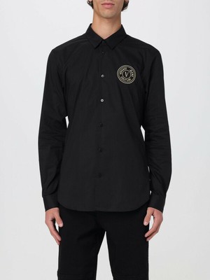 Versace Erkek Gömlek Yaka Uzun Kollu Logo Baskılı Siyah-Altın Gömlek 78GALYS2CN002-G89