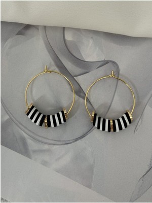 Hercy Fimo Boncuklu Siyah Beyaz Halka Küpe | Çap 2.5 cm