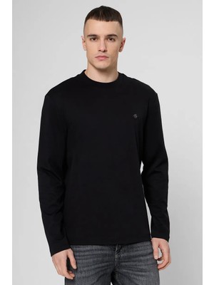 Boss Erkek Normal Kalıp %100 Pamuklu Logo Baskılı Uzun Kollu Siyah Sweatshirt 50555107-001