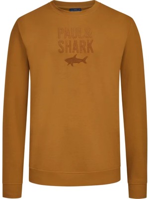 Paul & Shark Erkek Pamuklu Önü Logo Desenli Yuvarlak Yakalı Pamuklu Uzun Kollu Kahverengi Sweatshirt 15311839-171