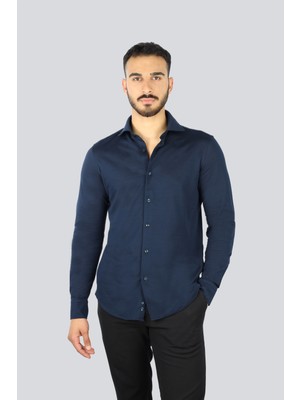 Paul & Shark Erkek Dar Kalıp Dokuma Kumaş Uzun Kollu Lacivert Gömlek 25413154CF-013