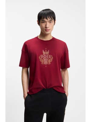 Boss Erkek Işlemeli Logo Tasarımlı %100 Pamuklu Kısa Kollu Kırmızı T-Shirt 50565015-616