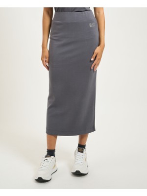 EA7 Kadın Metalik Efektli Logo ve Derin Arka Yırtmaç Yüksek Bel Antrasit Etek 7W000792 AF12643-U8117