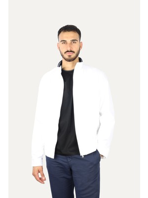 Paul & Shark Erkek Regular Fit Dik Yaka Fermuar Kapamalı Sırtı Yüzgeç Detaylı Beyaz Ceket 25412656-010