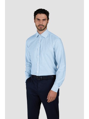 Paul & Shark Erkek Normal Kesim Çizgili Pamuklu Uzun Kollu Mavi Gömlek 25413202CF-VH9