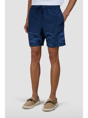 Paul & Shark Erkek Regular Fit Çabuk Kuruyan Dalga Desenli Beli Ip Bağlamalı Lacivert Mayo 25415032-T01