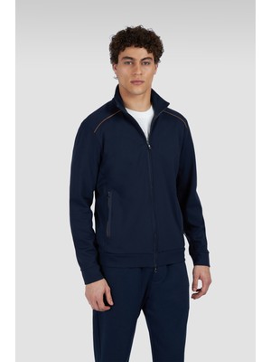 Paul & Shark Erkek Normal Kesim Dik Yaka Fermuarlı Uzun Kollu Lacivert Sweatshirt 25411822-013