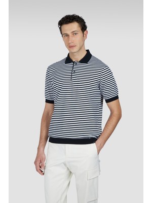 Paul & Shark Erkek Regular Fit Yatay Çizgili %100 Pamuklu Kısa Kollu Siyah-Beyaz Polo Yaka T-Shirt 25411613-217