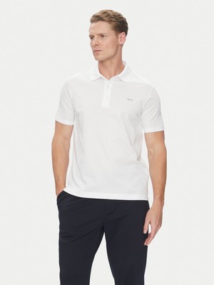 Paul & Shark Erkek Kısa Kollu Pamuklu Düğme Kapamalı Polo Yaka Beyaz-Gümüş Polo Yaka T-Shirt 25411232-10A
