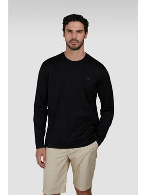 Paul & Shark Erkek Yuvarlak Yaka %100 Pamuklu Regular Fit Uzun Kollu Siyah T-Shirt 25411016-011