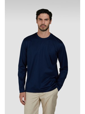 Paul & Shark Erkek Yuvarlak Yaka %100 Pamuklu Regular Fit Uzun Kollu Lacivert T-Shirt 25411016-013