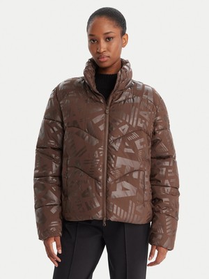 Kadın Monokrom Ea7 Tüm Yüzey Baskısı Dik Yaka Uzun Kol Kahverengi Ceket 7W000654 AF16408-F6104