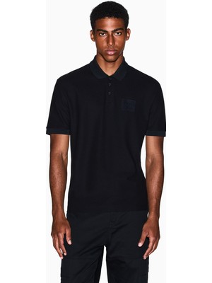 Armani Exchange Erkek Düğme Kapama Kısa Kol %100 Pamuk Siyah Polo Yaka T-Shirt XM001372 AF16262-UC001