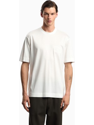 Emporio Armani Erkek Pamuklu Oversize Yuvarlak Yakalı Kısa Kollu Beyaz T-Shirt EM002938 AF18312-U0003
