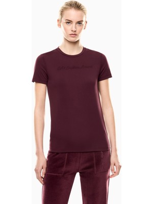 EA7 Kadın Kısa Kol Bisiklet Yaka Pamuklu Düz Model Bordo T-Shirt 7W000437 AF13919-M5064