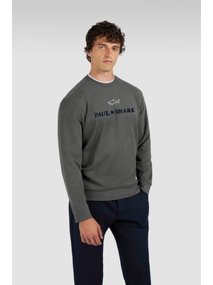 Paul & Shark Erkek Normal Kalıp Logo Işlemeli Uzun Kollu Pamuklu Kahverengi Sweatshirt 15311845-365