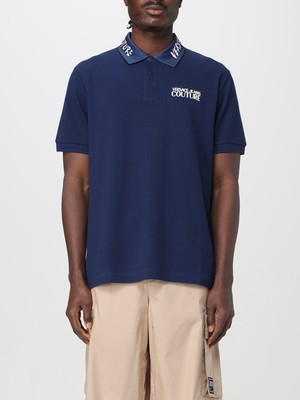 Versace Erkek Regular Fit Pamuklu Yakası Logo Detaylı Kısa Kollu Lacivert Polo Yaka T-Shirt 78GAGT05CJ01T-283