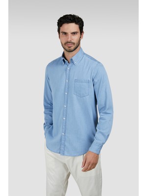 Paul & Shark Erkek Regular Fit Düğmeli %100 Pamuklu Uzun Kollu Açık Mavi Gömlek 25413160CF-J01