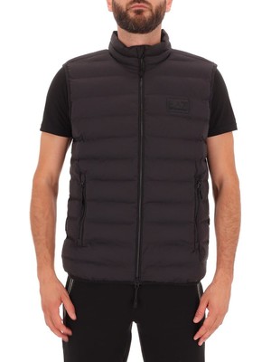 EA7 Erkek Kolsuz Dik Yaka Şişme Fermuar Kapama Siyah Yelek 7M000683 AF15953-UC001