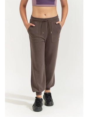 EA7 Kadın Yüksek Bağlamalı Bel Lastikli Paça Cep Detay Rahat Kesim Kahverengi Eşofman Altı 7W000193 AF12643-U6063