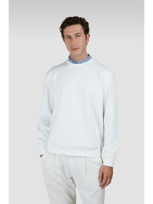 Paul & Shark Erkek Regular Fit Yuvarlak Yaka Arkası Shark Baskılı Önü Logo Işlemeli Pamuklu Uzun Kollu Beyaz Sweatshirt 25411855-108