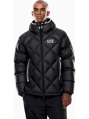 EA7 Erkek Kapitoneli Kapüşonlu Su Tutmayan ve Nefes Alabilen Kumaş Ördek Tüyü Dolgulu Siyah Mont 7M001001 AF15923-UC001