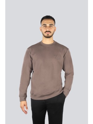 Paul & Shark Erkek Normal Kalıp Logo Desenli Yuvarlak Yakalı Pamuklu Uzun Kollu Kahverengi Sweatshirt 15311861-365
